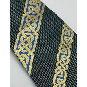 Patrick‎ Francis Ireland 100% Silk Tie Celtic Knot Design Green Gold Blue